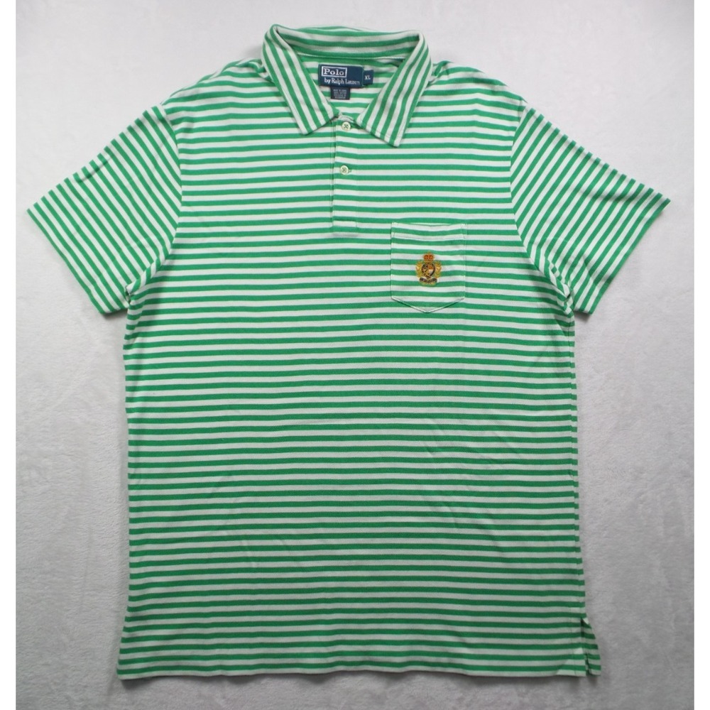 Vintage Polo Ralph Lauren Shirt Mens XL Green Striped Short Sleeve Pocket Crest